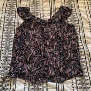 LOFT | Floral Black and Pink Sleeveless Blouse Size Large